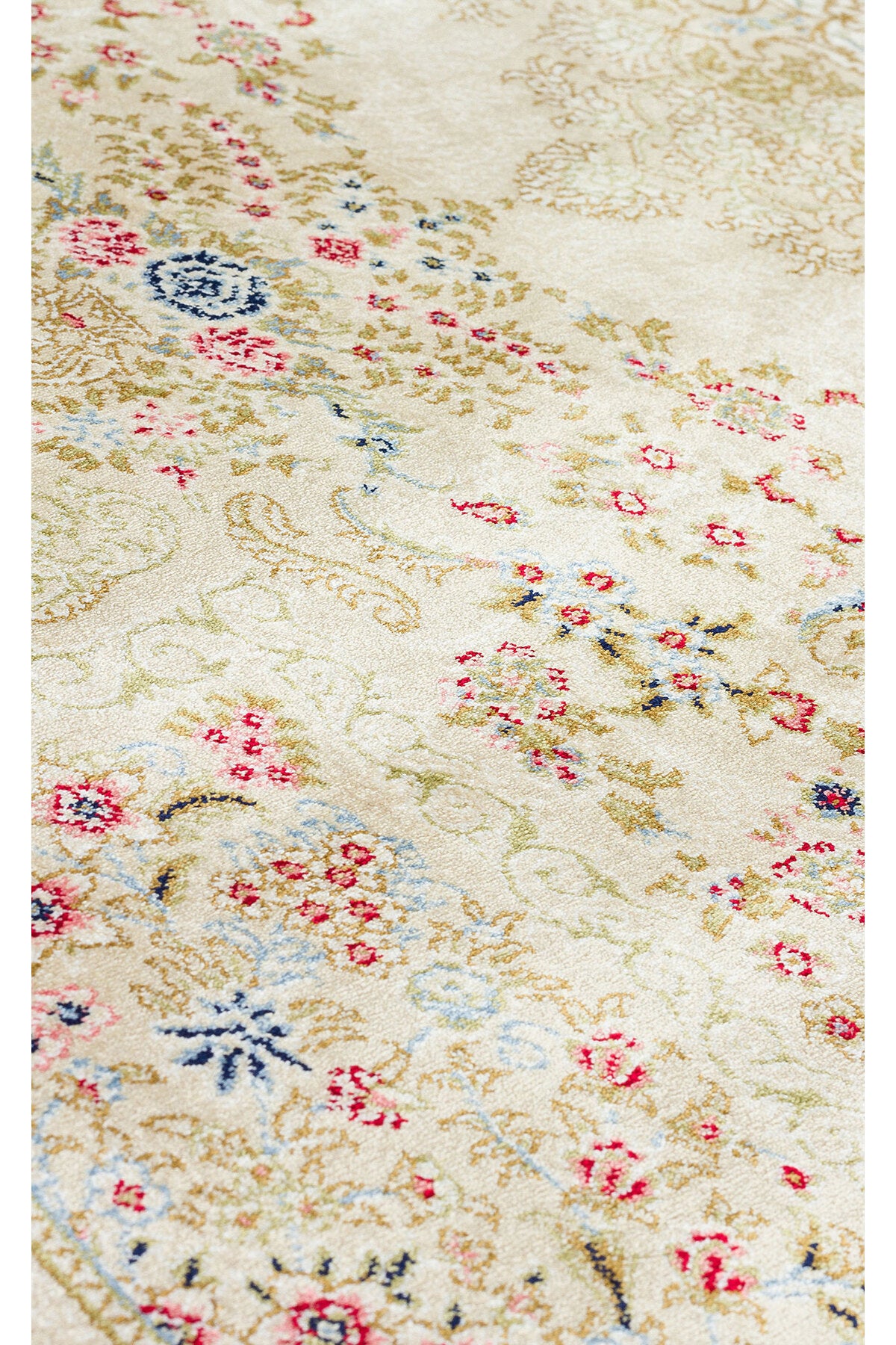 İpek Harem Serisi Bambu İplik Krem Salon Halısı Klasik Desenli Sık Doku Doğal Yumuşak Dokulu Lüx