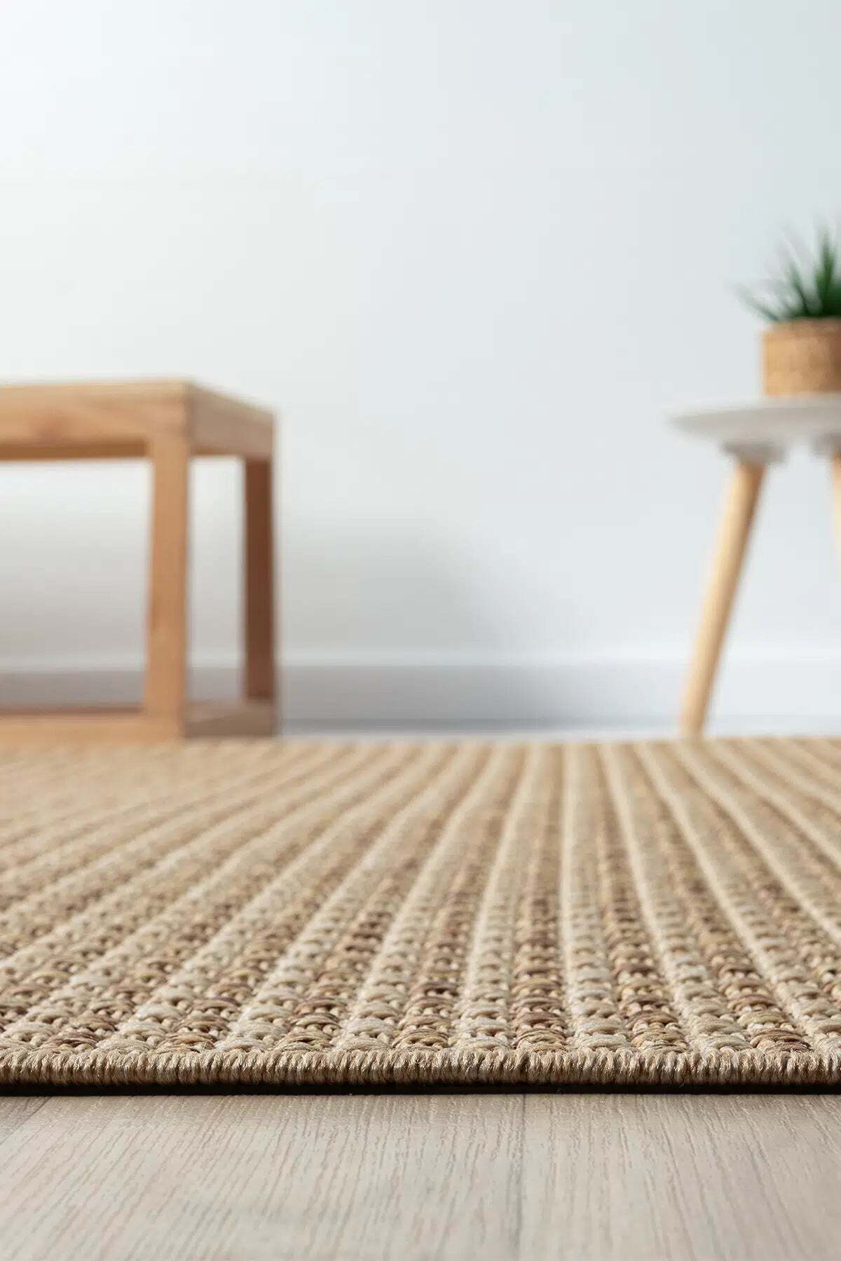 KORDANO Koyu Bej Doğal Sisal Dokulu Modern Kilim Kolay Temizlenebilir İskandinav Salon Halısı - Bordo