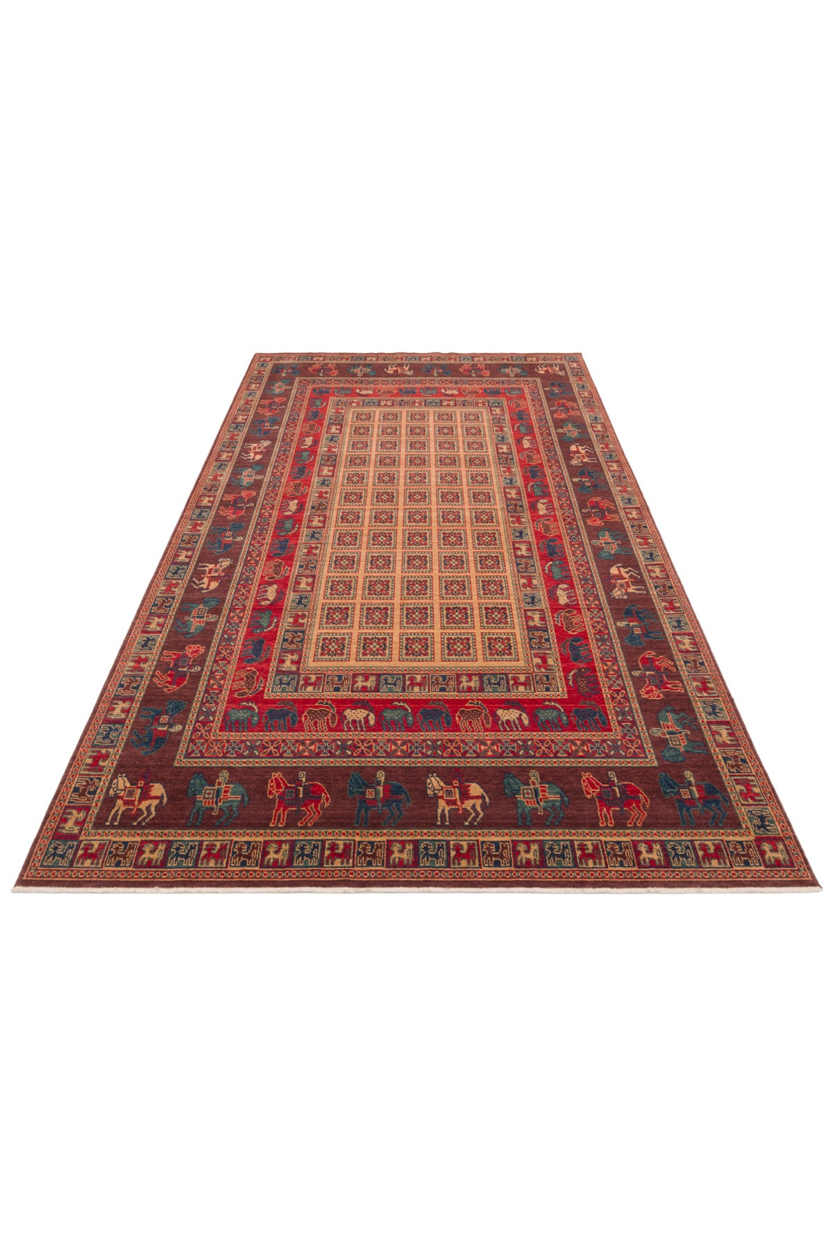 Rönesans El Emeği Anadolu Desen Kahverengi Kırmızı Retro Yün Geleneksel Dokuma Otantik Salon Halısı