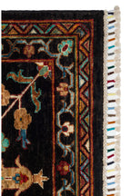 Sultani Siyah El Dokuma Yün Halı Çiçek Motifli Klasik Desenli Vintage Premium Salon Halısı