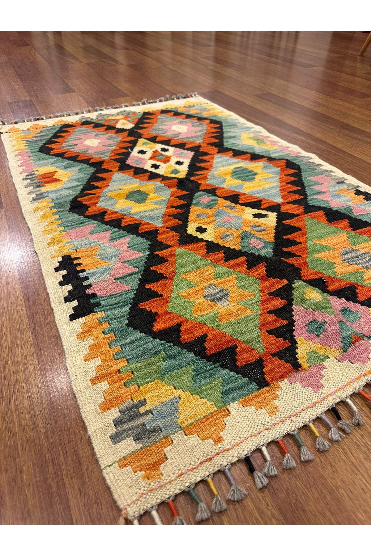 Miras Sarı Kök Boya El Emeği Doğal İplik Anadolu Etnik Desen Geleneksel Kilim Koleksiyonu - Sarı