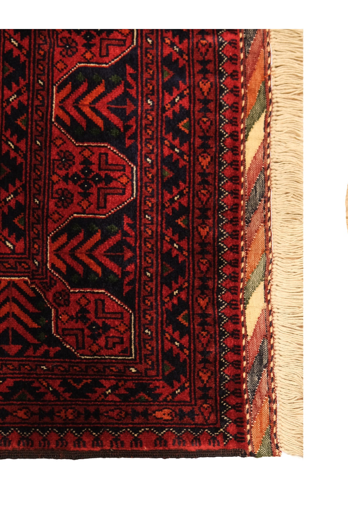 El Dokuma Bordo Yıldız Model Afgan Biliçik Halısı %100 Yün Kök Boya Geleneksel Otantik Salon Halısı - Lacivert