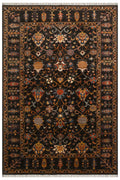 Sultani El Dokuma Yün Halı Siyah Zeminli Çiçek Motifli Klasik Desenli Vintage Premium Salon Halısı