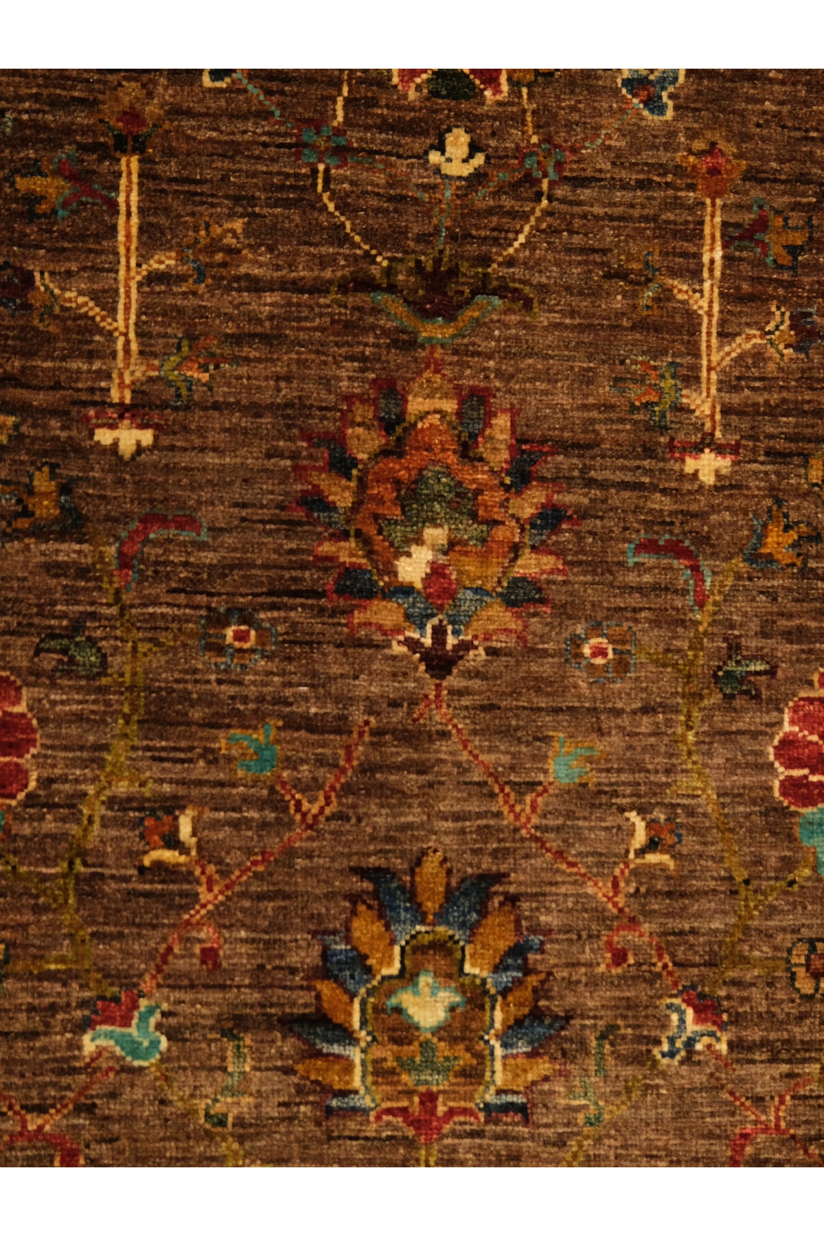 Sultani El Emeği Kahverengi Anadolu Motifli Desenli Saçaklı Modern ve Geleneksel Salon Halısı - Kahverengi