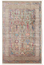 VERDA Oil Green Non-Slip Washable Rug with Antique Ethnic Pattern, Modern Thin Living Room Rug