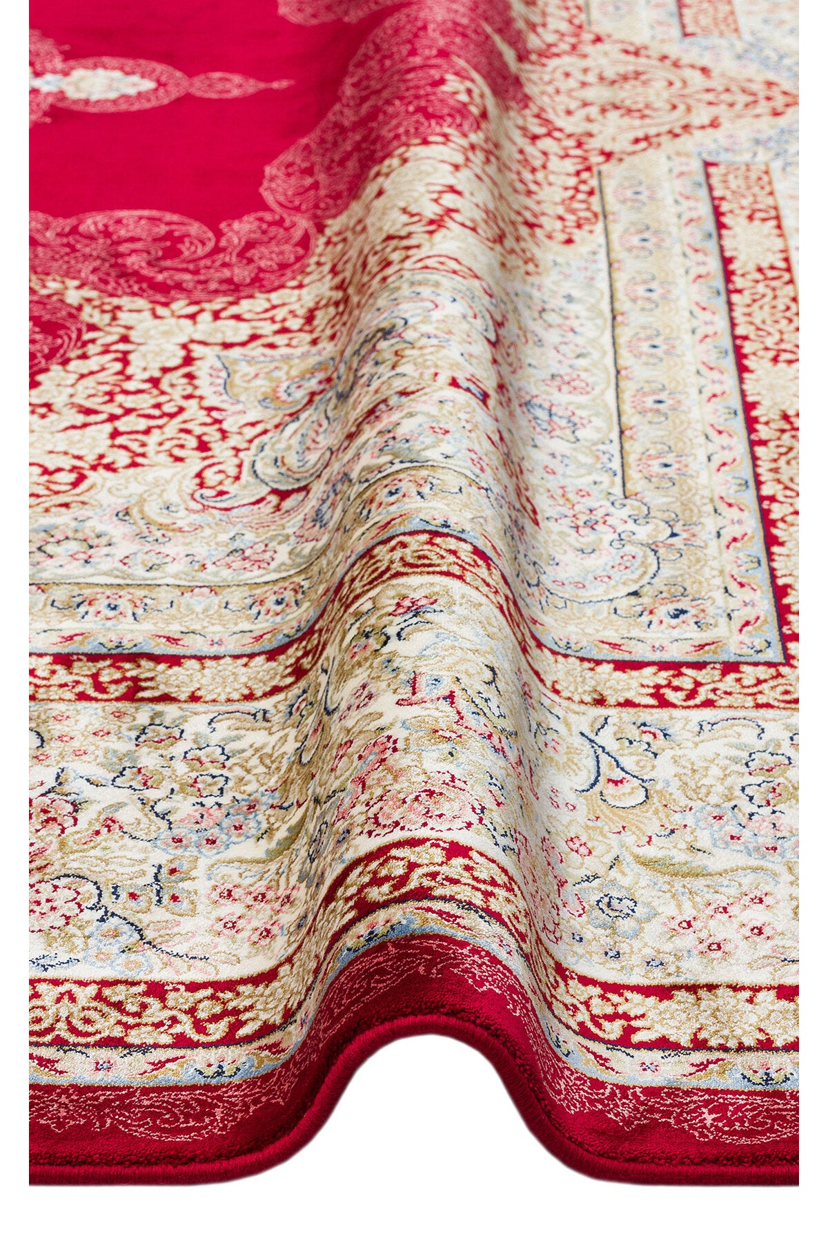 İpek Harem Serisi Bambu İplik Kırmızı Salon Halısı Klasik Desenli Sık Doku Doğal Yumuşak Dokulu