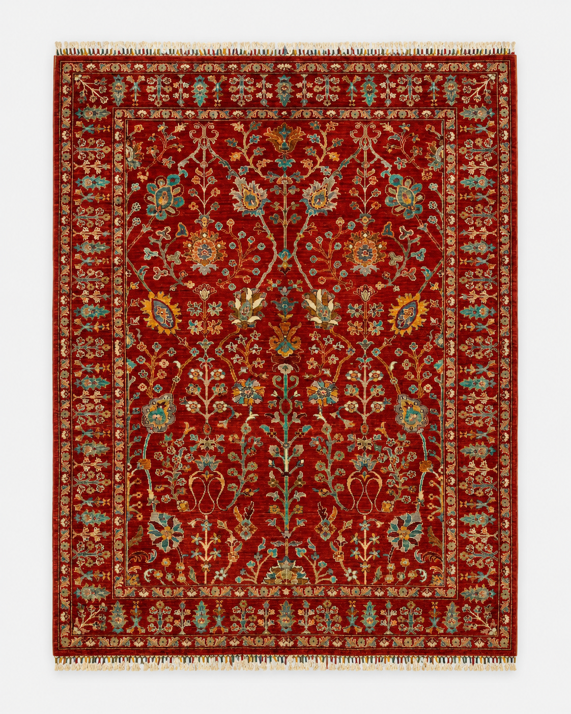 Sultani Kırmızı El Dokuma Halı Geleneksel Anadolu Desenli Vintage Dekoratif Yün Salon Halısı - Turuncu