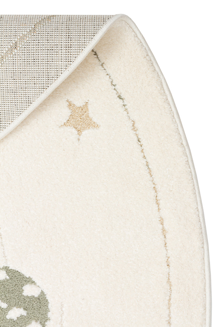 Petit Desenli Bej Renk Yuvarlak Toz Vermeyen Yumuşak Dokulu Makinede Yıkanabilir Çocuk Odası Halısı - Beyaz