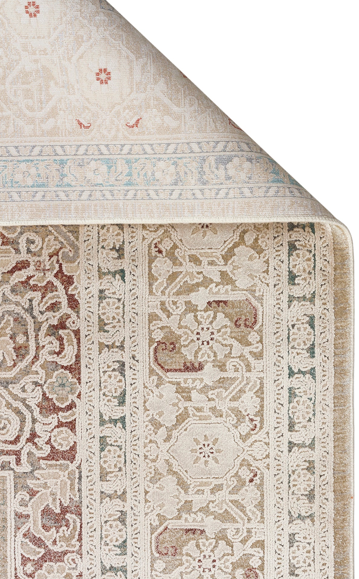 Toscana Klasik Vintage Desenli Açık Bej Over-Dyed Dokuma Salon Halısı Rayon Viskon Yumuşak Dokulu