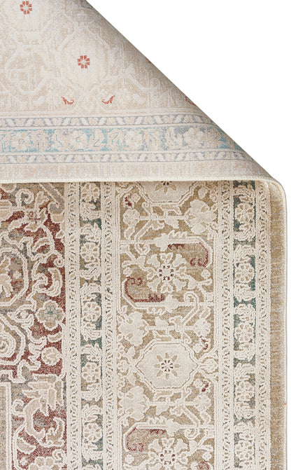 Toscana Klasik Vintage Desenli Açık Bej Over-Dyed Dokuma Salon Halısı Rayon Viskon Yumuşak Dokulu