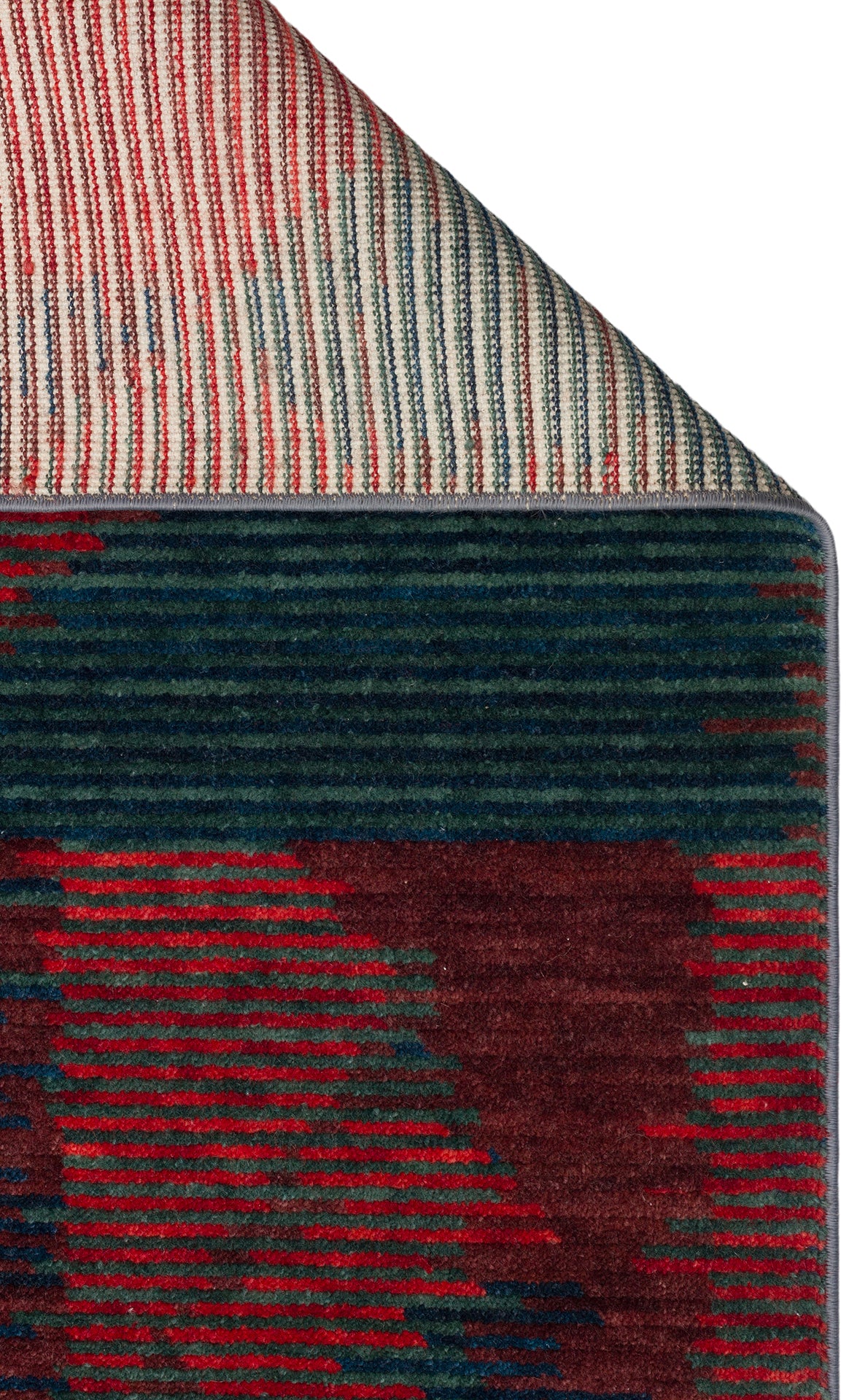 Orient Bordo Turkuaz Çok Renkli Modern Geometrik Desenli Lyocell Modern Halı El Emeği Salon Halısı - Bordo