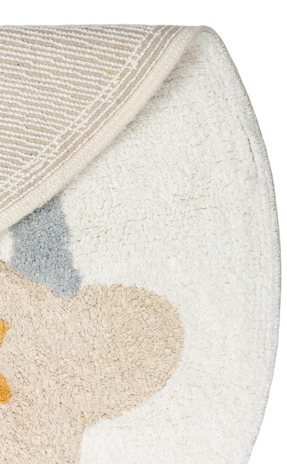 Bonny Gökkuşağı Desenli Yuvarlak Çocuk Odası Halısı Yıkanabilir Kaydırmaz Taban Yumuşak Yüzeyli - Bej