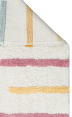 Bonny Striped Multicolored Children's Room Rug, Washable, Non-Slip Base, Cotton Soft Surface - White