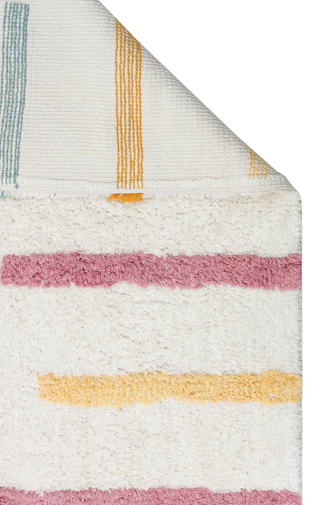 Bonny Striped Multicolored Children's Room Rug, Washable, Non-Slip Base, Cotton Soft Surface - White