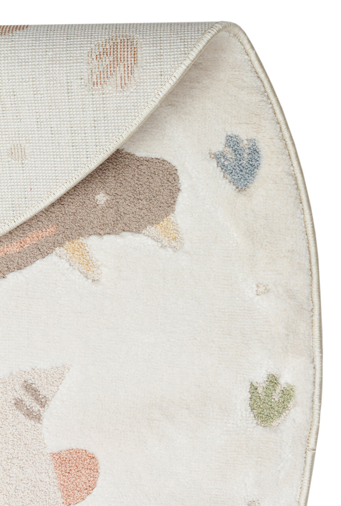 Picco Figürlü Yuvarlak Yıkanabilir Hav Vermeyen Toz Tutmayan Yumuşak Dokulu Çocuk Odası Halısı - Ekru