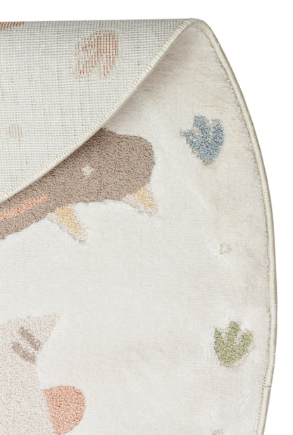 Picco Figürlü Yuvarlak Yıkanabilir Hav Vermeyen Toz Tutmayan Yumuşak Dokulu Çocuk Odası Halısı - Ekru