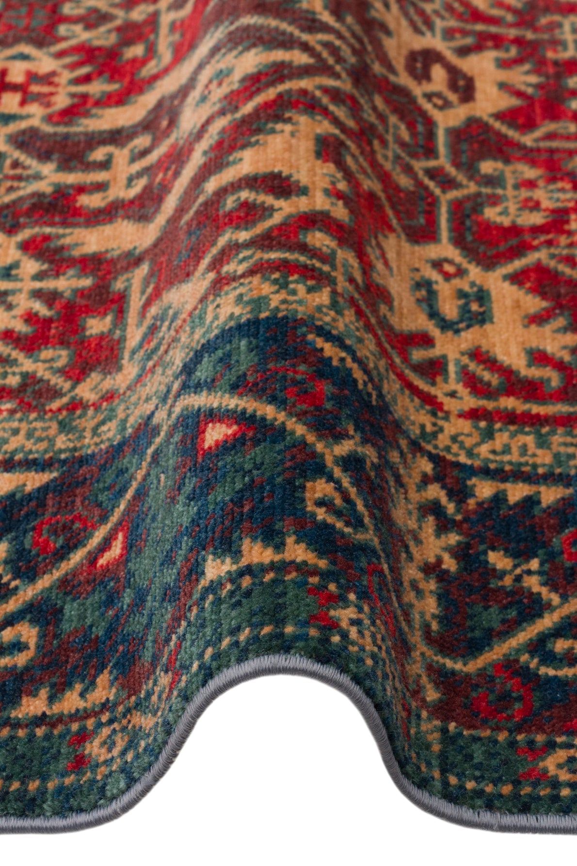 Rönesans El Emeği Etnik Desen Kahverengi Kırmızı Lacivert Yün Geleneksel Dokuma Otantik Salon Halısı