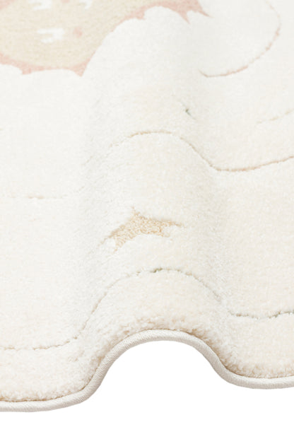 Petit Desenli Bej Renk Yuvarlak Toz Vermeyen Yumuşak Dokulu Makinede Yıkanabilir Çocuk Odası Halısı - Beyaz