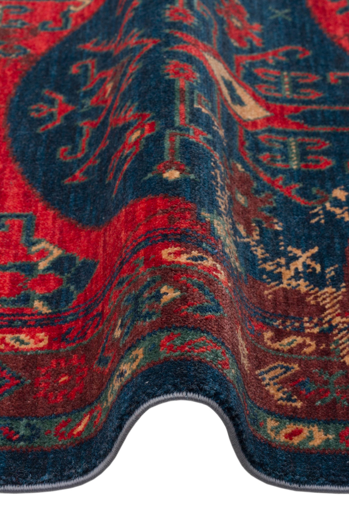 Rönesans El Emeği Etnik Desenli Kırmızı Çok Renkli Yün Saçaklı Anadolu Motifli Otantik Salon Halısı