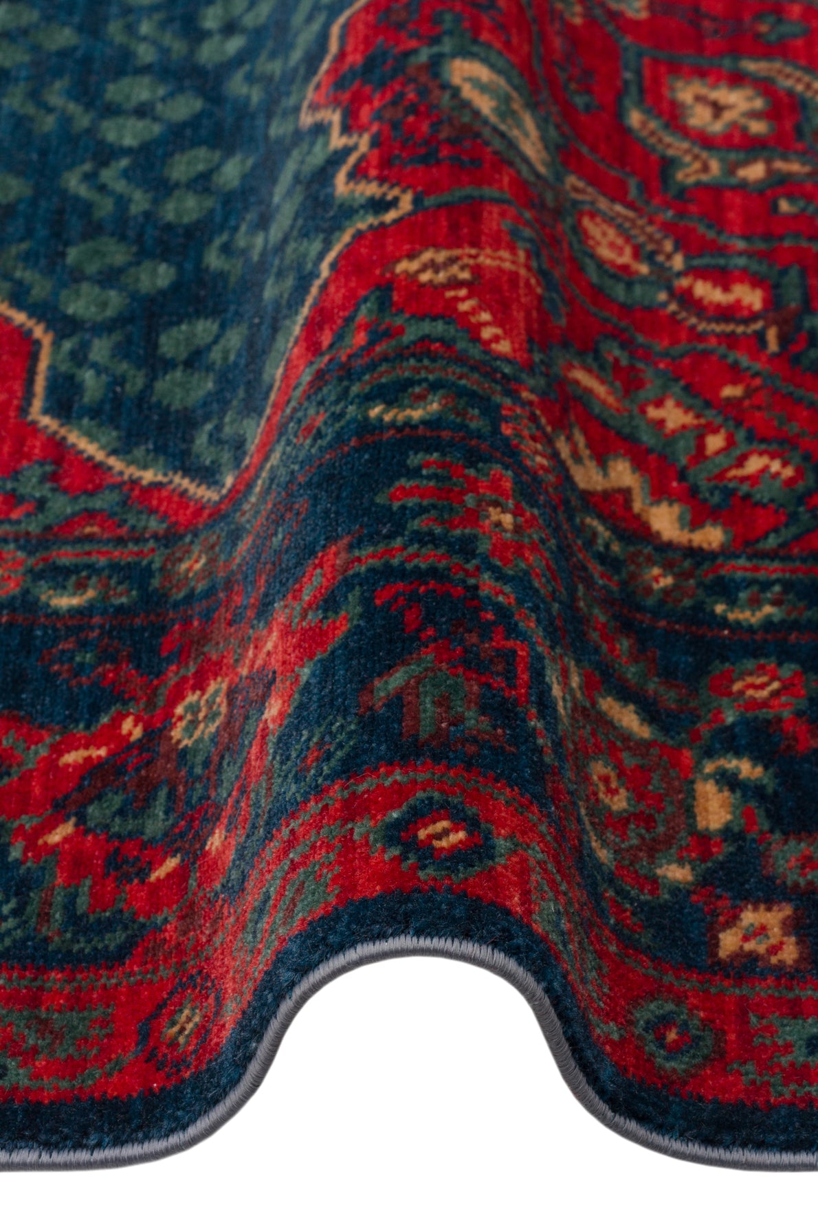 Rönesans El Emeği Etnik Desenli Vintage Lacivert Yün Anadolu Motifli Saçaklı Otantik Salon Halısı