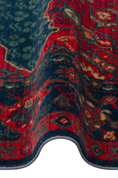 Rönesans El Emeği Etnik Desenli Vintage Lacivert Yün Anadolu Motifli Saçaklı Otantik Salon Halısı