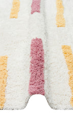 Bonny Striped Multicolored Children's Room Rug, Washable, Non-Slip Base, Cotton Soft Surface - White