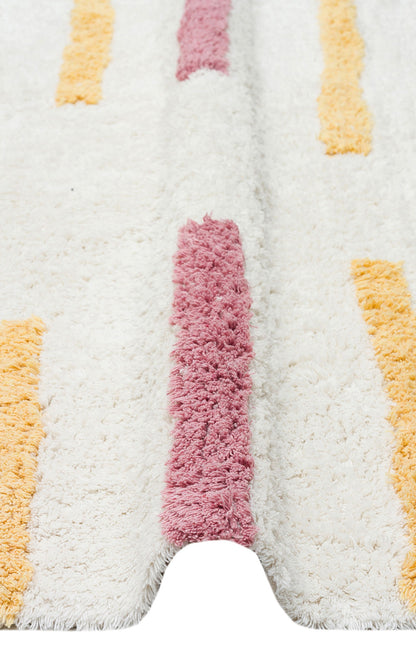 Bonny Çizgili Çok Renkli Çocuk Odası Halısı Yıkanabilir Kaydırmaz Tabanlı Pamuk Yumuşak Yüzeyli - Beyaz