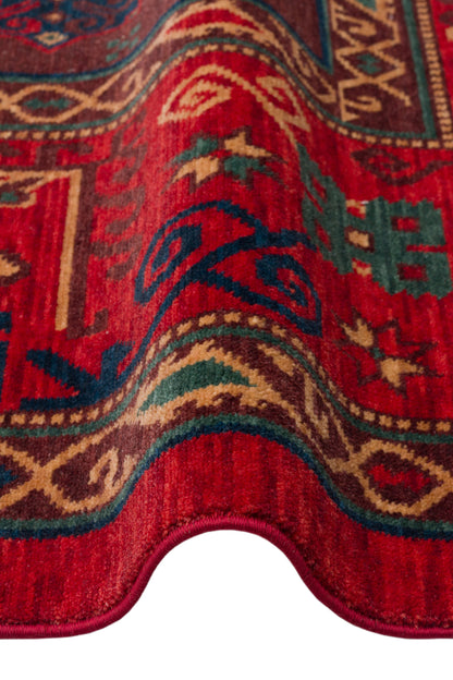 Rönesans El Emeği Etnik Motifli Vintage Kırmızı Yün Geleneksel Desenli Saçaklı Retro Salon Halısı