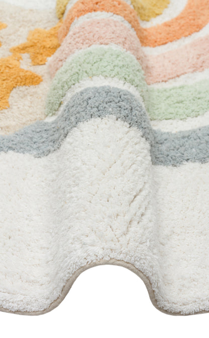 Bonny Gökkuşağı Desenli Yuvarlak Çocuk Odası Halısı Yıkanabilir Kaydırmaz Taban Yumuşak Yüzeyli - Bej