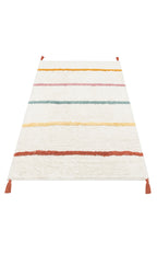 Bonny Children's Room Rug, Striped, Multicolored, Washable, Non-Slip, Cotton, Soft Surface - Ecru