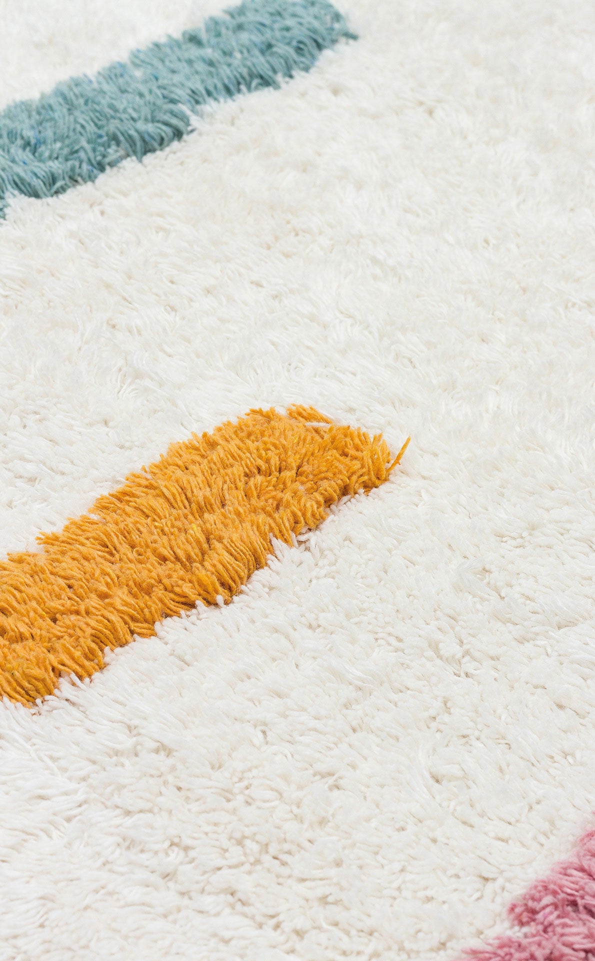 Bonny Striped Multicolored Children's Room Rug, Washable, Non-Slip Base, Cotton Soft Surface - White