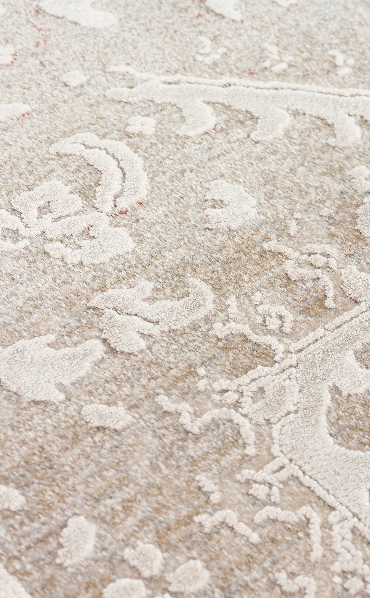 Toscana Klasik Vintage Desenli Açık Bej Over-Dyed Dokuma Salon Halısı Rayon Viskon Yumuşak Dokulu