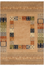 Handmade Beige Hand-Trimmed Anatolian Motif Gabbeh Patterned Fringed Modern and Traditional Living Room Rug - Beige