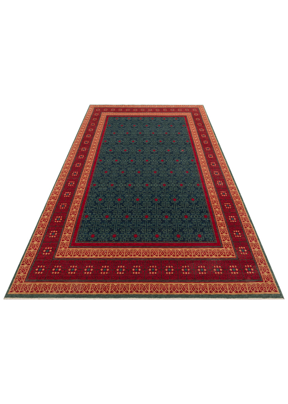 Rönesans El Dokuma Etnik Desen Lacivert Kırmızı Lacivert Yün Geleneksel Dokuma Otantik Salon Halısı