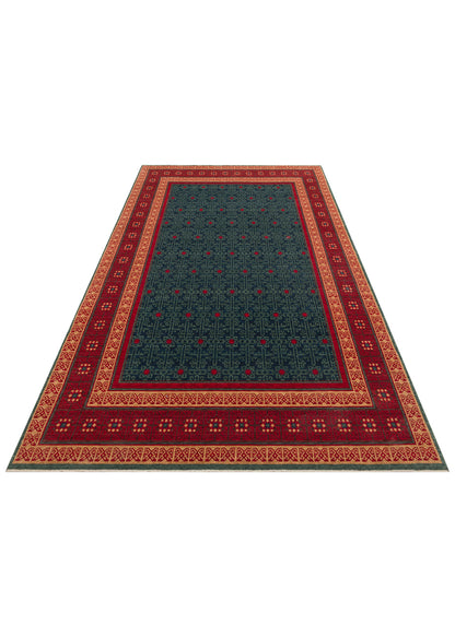 Rönesans El Dokuma Etnik Desen Lacivert Kırmızı Lacivert Yün Geleneksel Dokuma Otantik Salon Halısı