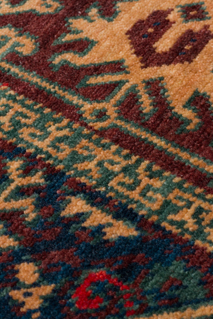 Rönesans El Emeği Etnik Desen Kahverengi Kırmızı Lacivert Yün Geleneksel Dokuma Otantik Salon Halısı