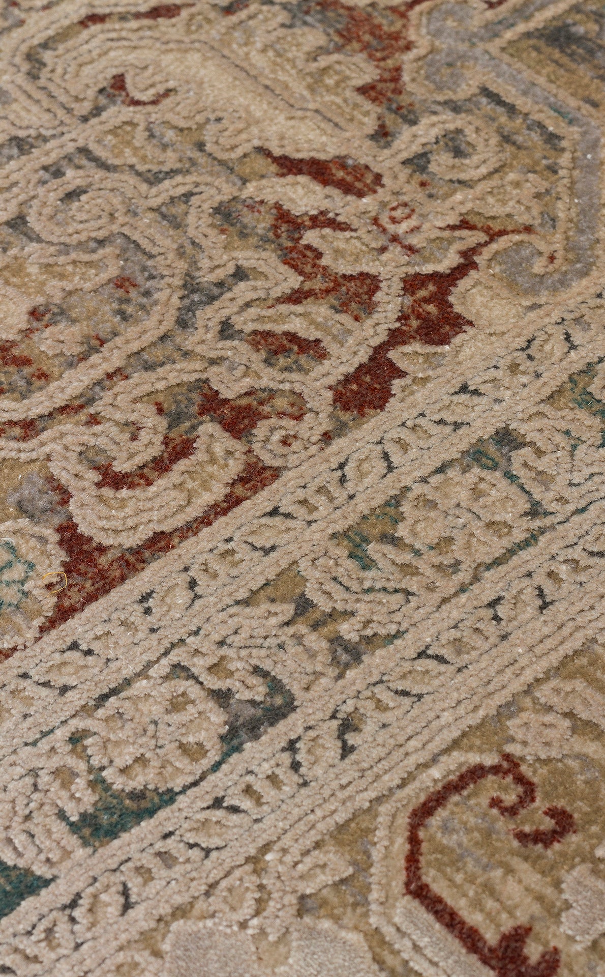 Toscana Klasik Vintage Desenli Açık Bej Over-Dyed Dokuma Salon Halısı Rayon Viskon Yumuşak Dokulu