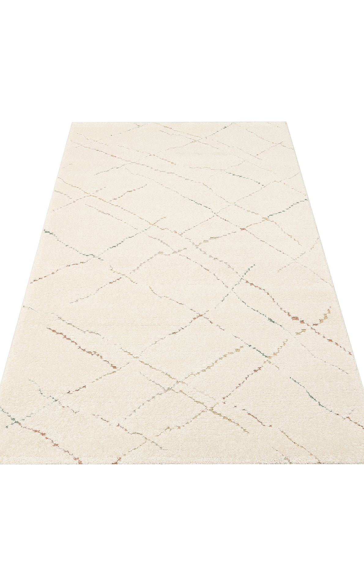 Petit Renkli Çizgili Toz Vermeyen Yumuşak Dokulu Makinede Yıkanabilir Bebek ve Çocuk Odası Halısı - Krem