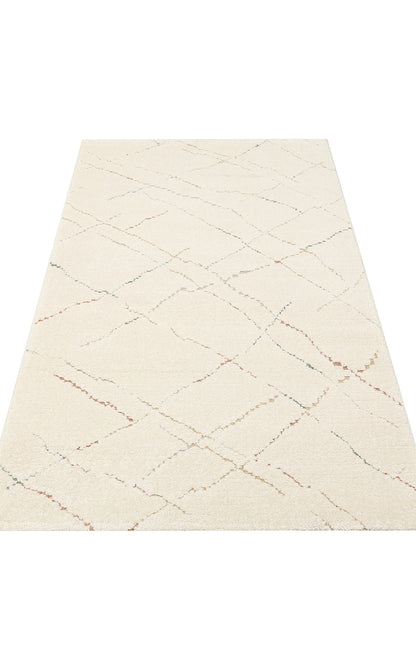 Petit Renkli Çizgili Toz Vermeyen Yumuşak Dokulu Makinede Yıkanabilir Bebek ve Çocuk Odası Halısı - Krem