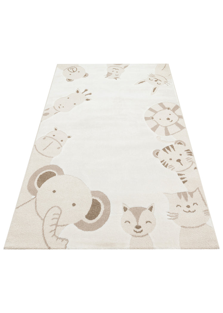 Picco Krem Rengi Figürlü Yıkanabilir Hav Vermeyen Toz Tutmayan Yumuşak Dokulu Çocuk Odası Halısı - Krem