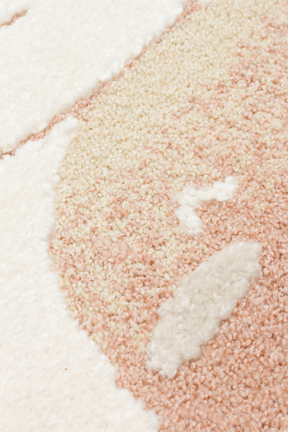 Petit Desenli Bej Renk Yuvarlak Toz Vermeyen Yumuşak Dokulu Makinede Yıkanabilir Çocuk Odası Halısı - Beyaz