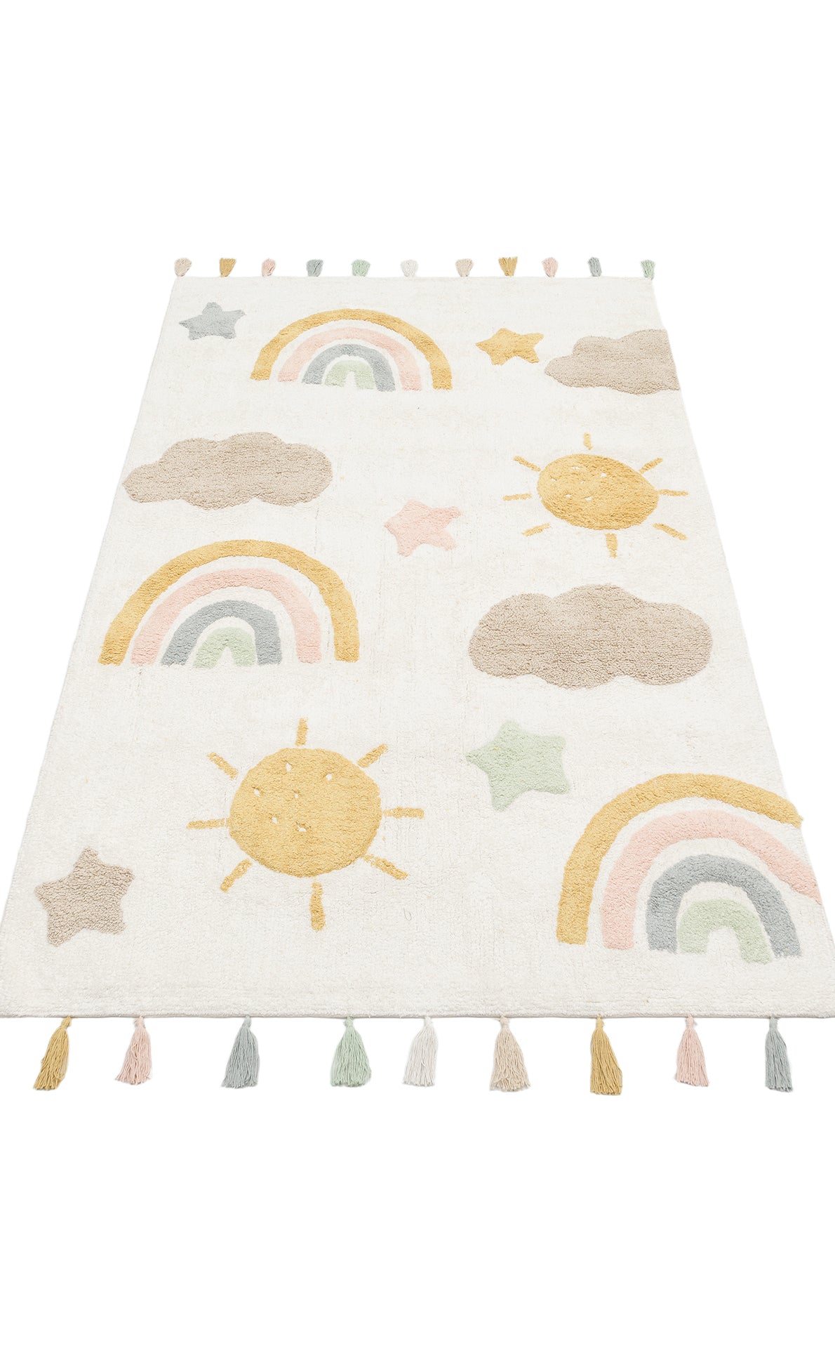 Bonny Gökkuşağı Desenli Yıkanabilir Kaydırmaz Taban Yumuşak Yüzeyli Çocuk Odası Halısı - Sarı