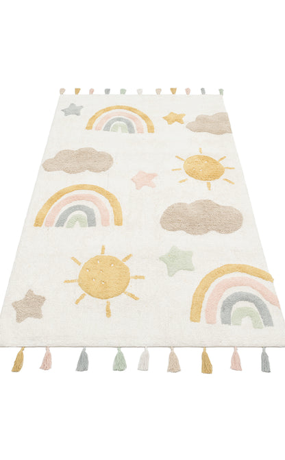 Bonny Gökkuşağı Desenli Yıkanabilir Kaydırmaz Taban Yumuşak Yüzeyli Çocuk Odası Halısı - Sarı
