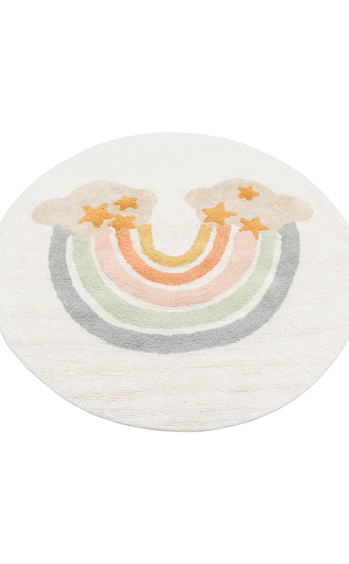 Bonny Gökkuşağı Desenli Yuvarlak Çocuk Odası Halısı Yıkanabilir Kaydırmaz Taban Yumuşak Yüzeyli - Bej