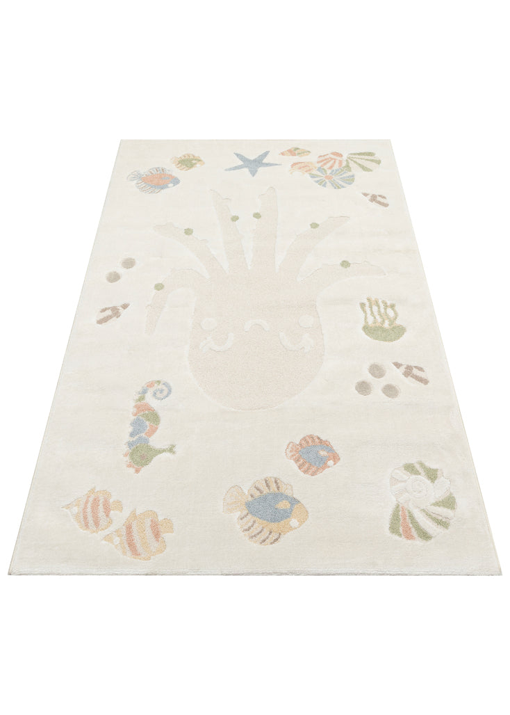 Picco Renkli Figürlü Yıkanabilir Hav Vermeyen Toz Tutmayan Yumuşak Dokulu Çocuk Odası Halısı - Beyaz