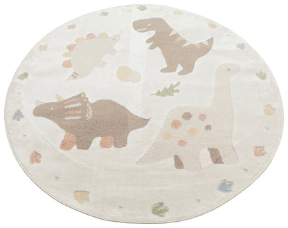 Picco Figürlü Yuvarlak Yıkanabilir Hav Vermeyen Toz Tutmayan Yumuşak Dokulu Çocuk Odası Halısı - Ekru