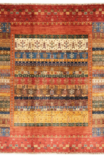 Handmade, Multicolored, Hand-Trimmed Anatolian Motif Gabbeh Patterned, Fringed, Modern and Traditional Living Room Rug - Red