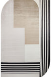 Riviera Modern Asimetrik Geometrik Desenli Krem Siyah Altın Rengi Viskon Polyester Şık Salon Halısı