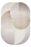 Riviera Modern Oval Geometrik Desenli Krem Altın Rengi Viskon Polyester Şık Salon Halısı