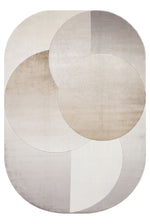 Riviera Modern Oval Geometrik Desenli Krem Altın Rengi Viskon Polyester Şık Salon Halısı